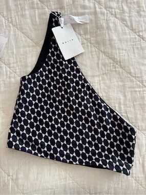 BAIIA Black & White Geo One-Shoulder Bikini Top